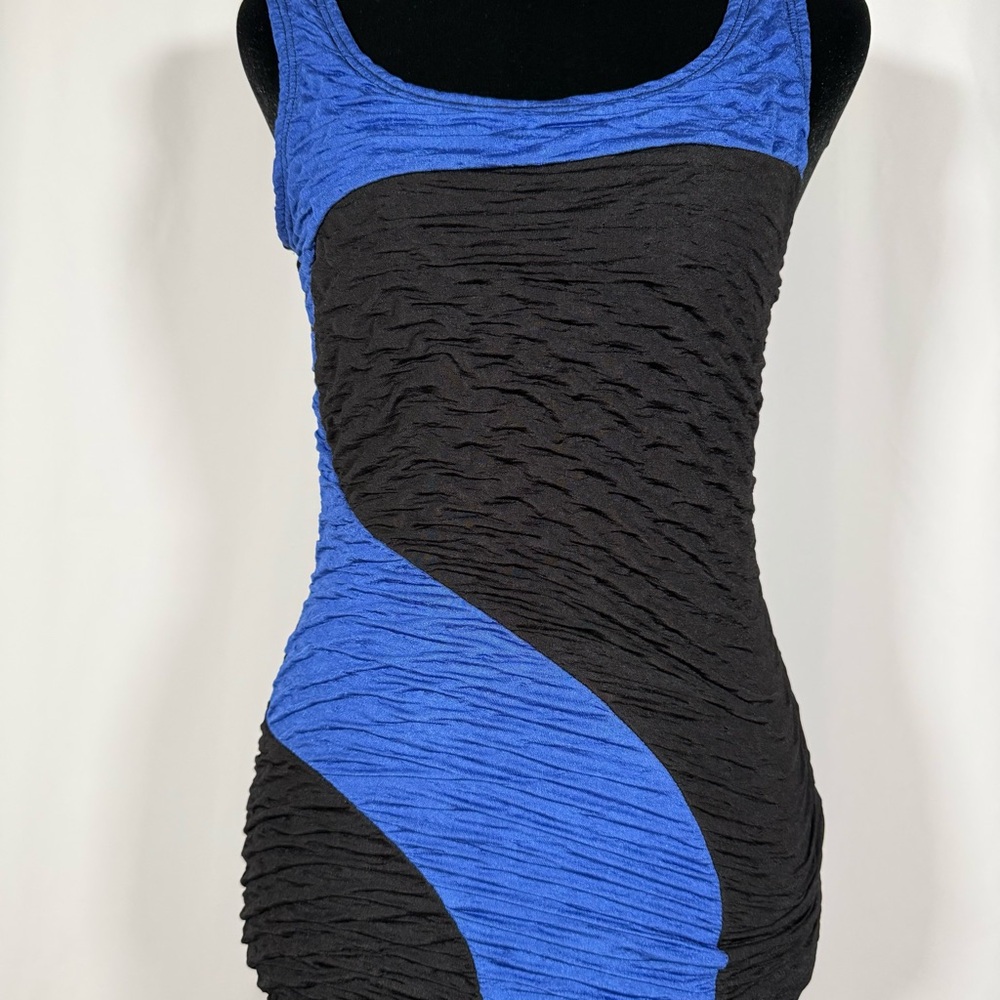Vintage Deb Black and Royal Blue Textured Mini Dress